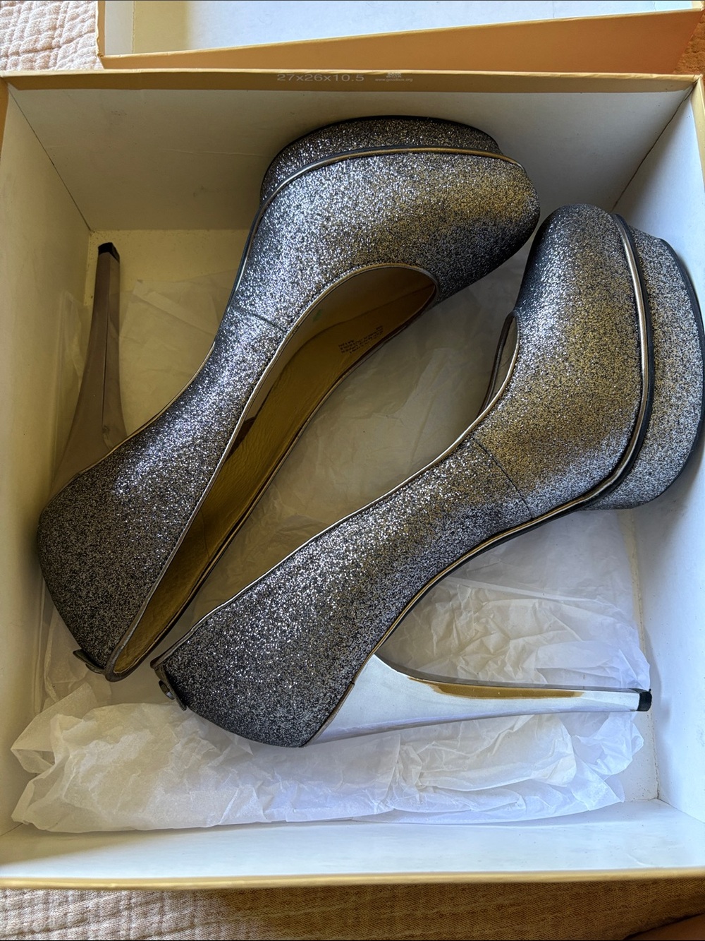 Michael Kors Silver Glitter Platform Stiletto Heels